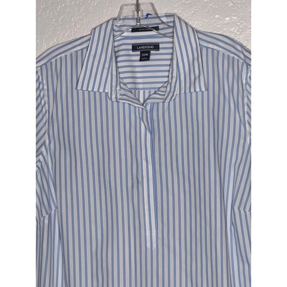 Lands End Women No Iron Supima Cotton Striped Shirt 20W Long Sleeve Blue  White - Picture 3 of 16